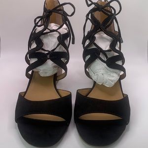 Franco Sarto Mollie Faux Suede Wedge Sandals, Black Sz 7.5